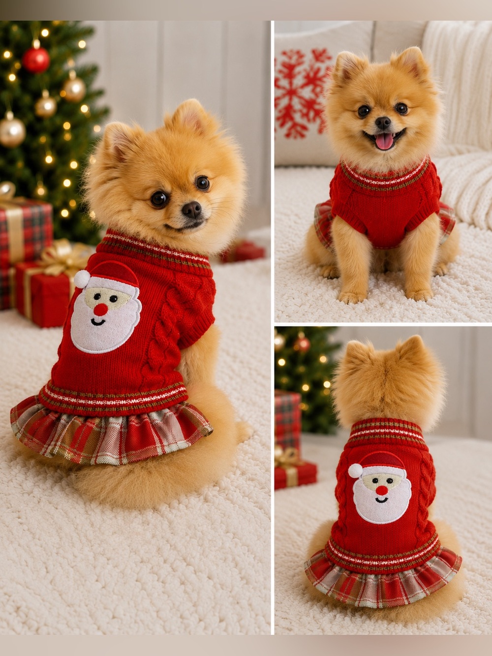Princess Dog Sweater Dress Christmas Santa Red Plaid XS Holiday Pet Outfit NWT
